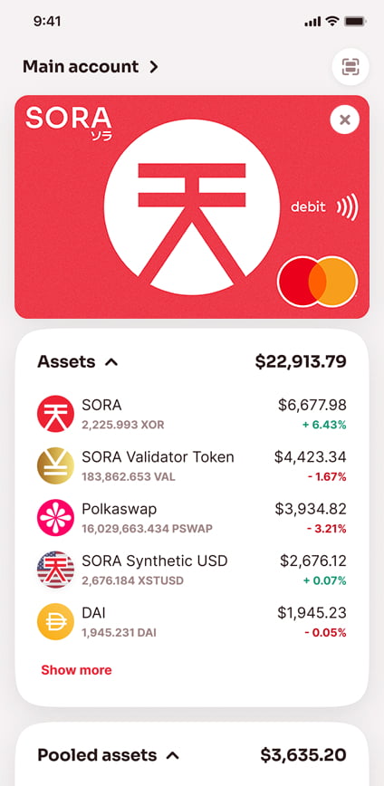 SORA Wallet app screen
